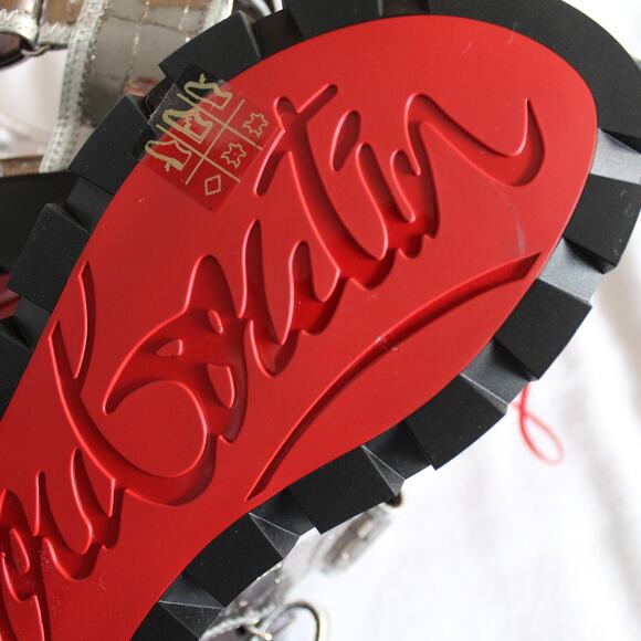 Christian Louboutin Lock Cool Metallic Croc-Embossed Leather Chunky Sandals - Picture 13 of 16